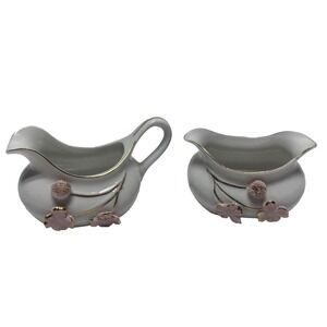 UCAGCO CERAMIC MINIATURE CREAMER AND SUGAR BOWL  JAPAN 3-4" PINK GOLD FLORAL